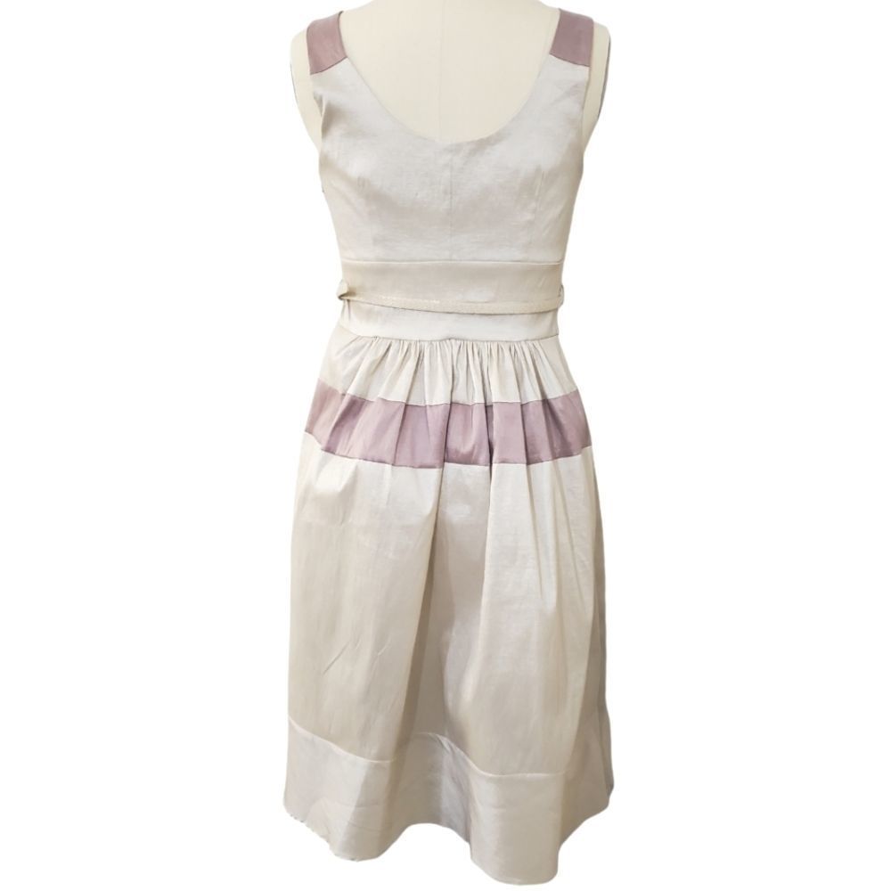 Oleg Cassini Shimmer Cream Lavender Sleeveless Fit & Flare Knee-length Dress - Picture 4 of 9